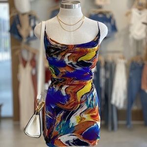 Colorful mini low back dress